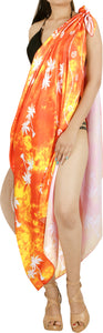 Embrace Tropical Vibrance Orange Non-Sheer Allover Palm Tree Tie-Dye Effect Beach Wrap For Women