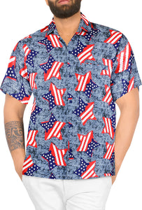 Patriotic American Flag Stars Printed Hawaiian Beach Shirt For Men