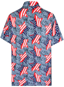 Patriotic American Flag Stars Printed Hawaiian Beach Shirt For Men