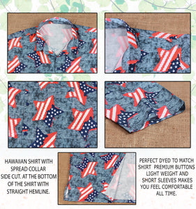 Patriotic American Flag Stars Printed Hawaiian Beach Shirt For Men