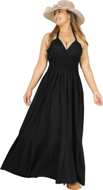 Solid Black Halter Neck Long Maxi Dress