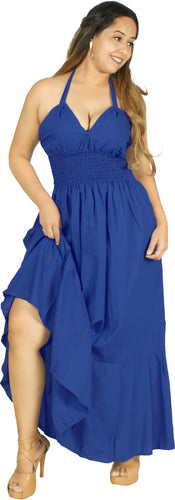 Solid Royal Blue Halter Neck Long Maxi Dress