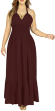 Load image into Gallery viewer, Solid Violet Halter Neck Long Maxi Dress