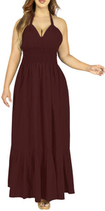 Solid Violet Halter Neck Long Maxi Dress