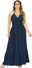 Load image into Gallery viewer, Solid Navy Blue Halter Neck Long Dress For Women