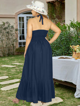 Load image into Gallery viewer, Solid Navy Blue Halter Neck Long Dress For Women