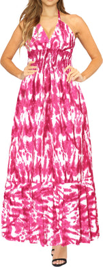 Effortless Elegance for Casual Chic Pink and White Tie Dye Halter Neck Long Dress