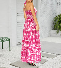 Load image into Gallery viewer, Effortless Elegance for Casual Chic Pink and White Tie Dye Halter Neck Long Dress