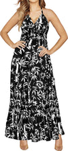 Load image into Gallery viewer, Allover Palm Tree Printed Black Halter Neck Long Maxi Dress