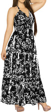 Load image into Gallery viewer, Allover Palm Tree Printed Black Halter Neck Long Maxi Dress