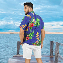 Load image into Gallery viewer, Royal Blue Hibiscus and Monstera Leaves Print Tropical Beach Shirts for Men