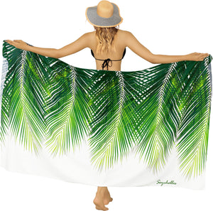 Green Non-Sheer Palm Leaves Print Beach Wrap For Women