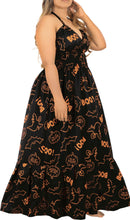 Load image into Gallery viewer, La Leela Women&#39;s Halloween Halter Neck BOO Ghost and Bat Print Black Color Long Flowy Dress