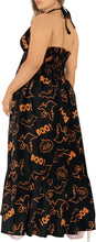 Load image into Gallery viewer, La Leela Women&#39;s Halloween Halter Neck BOO Ghost and Bat Print Black Color Long Flowy Dress