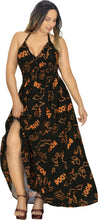 Load image into Gallery viewer, La Leela Women&#39;s Halloween Halter Neck BOO Ghost and Bat Print Black Color Long Flowy Dress