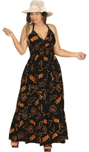 Load image into Gallery viewer, La Leela Women&#39;s Halloween Halter Neck BOO Ghost and Bat Print Black Color Long Flowy Dress