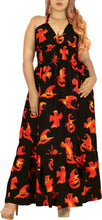 Load image into Gallery viewer, La Leela Women&#39;s Halloween Halter Neck Scary Pumpkin and Witch Hat Print Black Color Long Flowy Dress