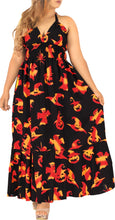 Load image into Gallery viewer, La Leela Women&#39;s Halloween Halter Neck Scary Pumpkin and Witch Hat Print Black Color Long Flowy Dress