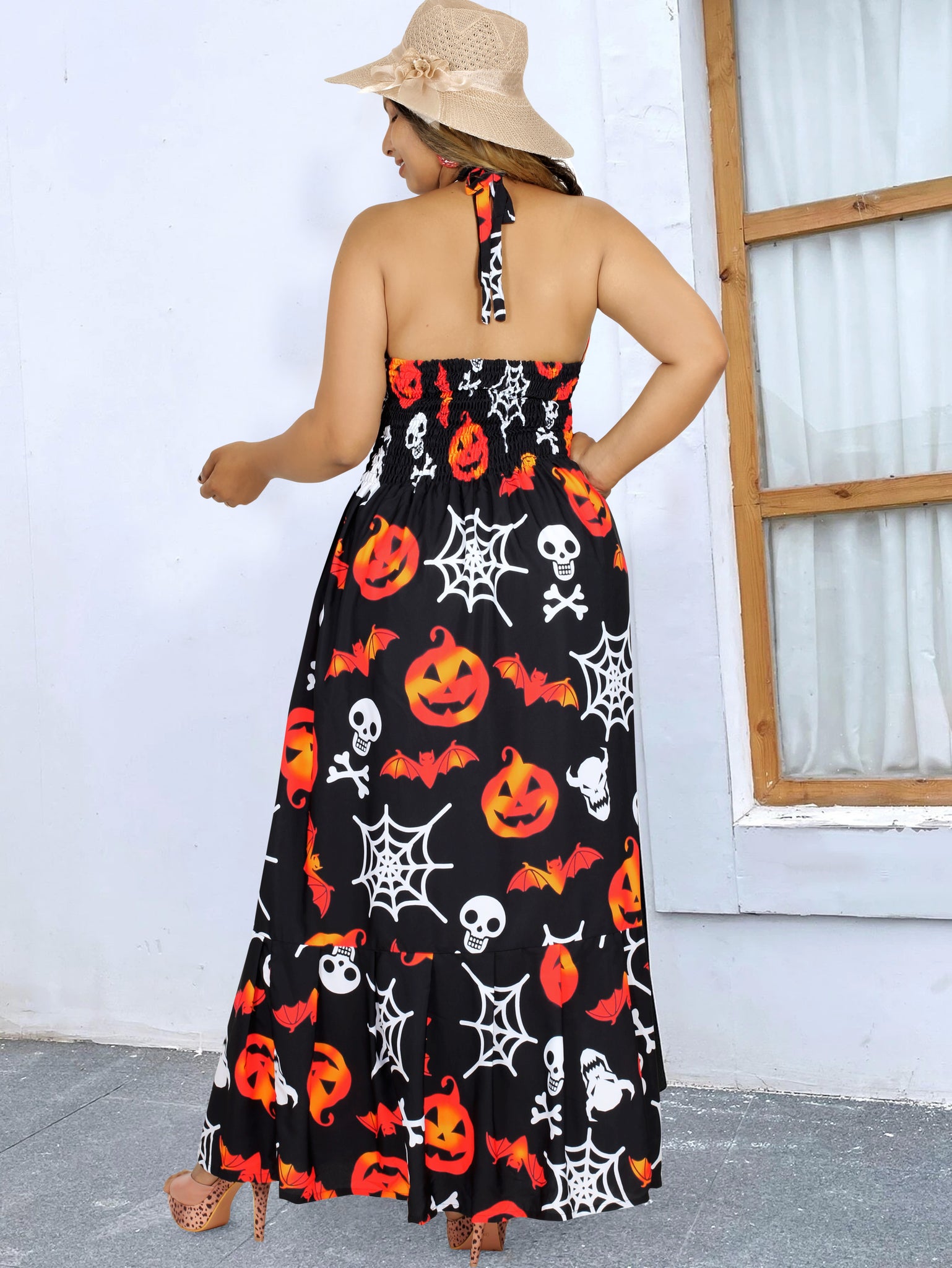 maxi halloween dress for women Halloween Dress for Women Long Sleeve Pumpkin Print Maxi Dress Witch Costume Fall Party Gothic Outfit
