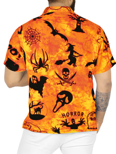 La Leela Halloween Men's Skull And BOO Printed Orange Shirt