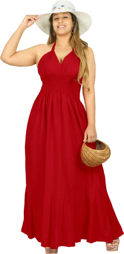 Solid Red Halter Neck Long Maxi Dress