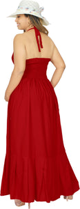 Solid Red Halter Neck Long Maxi Dress