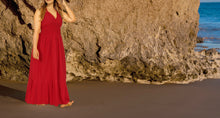 Load image into Gallery viewer, Solid Red Halter Neck Long Maxi Dress