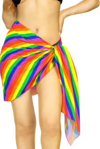 Multicolor Non-Sheer Bright Rainbow Print Beach Wrap For Women