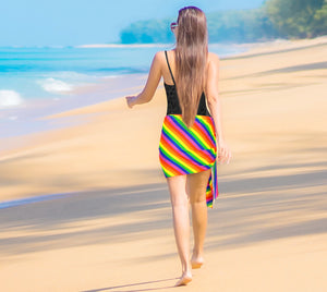 Multicolor Non-Sheer Bright Rainbow Print Beach Wrap For Women