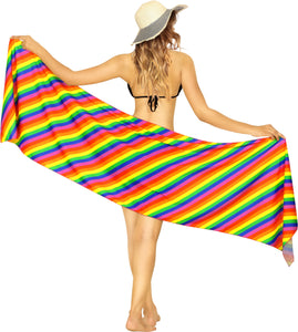 Multicolor Non-Sheer Bright Rainbow Print Beach Wrap For Women