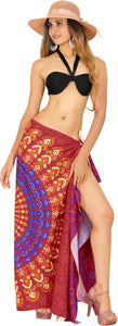 Maroon Non-Sheer Mandala Print Beach Wrap For Women