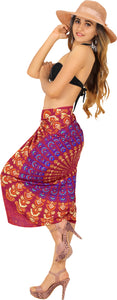 Maroon Non-Sheer Mandala Print Beach Wrap For Women