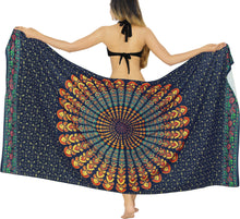 Load image into Gallery viewer, Navy Blue Non-Sheer Mandala Print Beach Wrap For Women