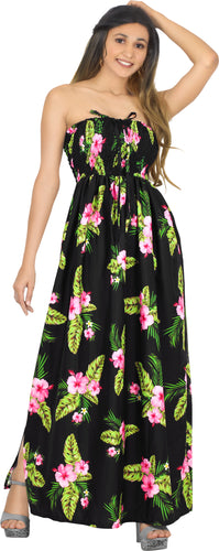 Black Floral Print Long Tube Dress For Women