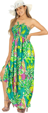 LA LEEL Beach Swimwear Soft Printed Hawaiian Tube Dress Long Sea Green One Size