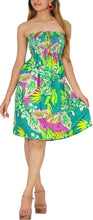 Load image into Gallery viewer, Allover Tropical Leaves and Floral Printed Short Shamrock Green Dress For Women