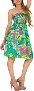 Allover Tropical Leaves and Floral Printed Short Shamrock Green Dress For Women