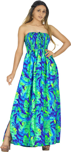Allover Palm Tree Printed Long Maxi Strapless Dress