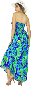 Allover Palm Tree Printed Long Maxi Strapless Dress