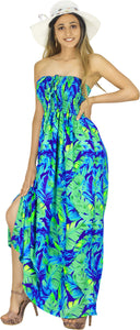 Allover Palm Tree Printed Long Maxi Strapless Dress