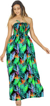 Load image into Gallery viewer, Allover Tropical Palm Leaves and Floral Printed Long Maxi Strapless Dress