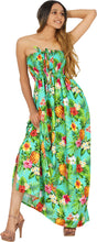 Load image into Gallery viewer, Resort Chic Shamrock Green Tropical Floral and Pineapple Print Strapless Long Dress
