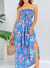 Load image into Gallery viewer, Blue Colorful Blocks Printed Long Tube Dress For Women