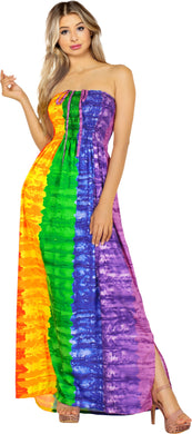 Radiant Spectrum Multicolor Rainbow Print Long Tube Dress For Women
