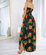 Load image into Gallery viewer, Allover Hibiscus Printed Long Maxi Strapless Dress