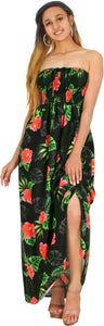 Allover Hibiscus Printed Long Maxi Strapless Dress