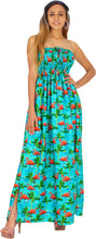 Load image into Gallery viewer, Blue Palm Tree and Swan Printed Long Tube Dress For Women