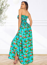 Load image into Gallery viewer, Blue Palm Tree and Swan Printed Long Tube Dress For Women