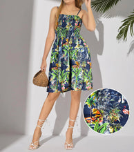 Load image into Gallery viewer, Tropical Palm Trees Flamingo and Floral Printed Short Dress For Women