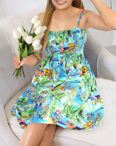 Tropical Palm Trees Flamingo and Floral Printed Short Dress For Women